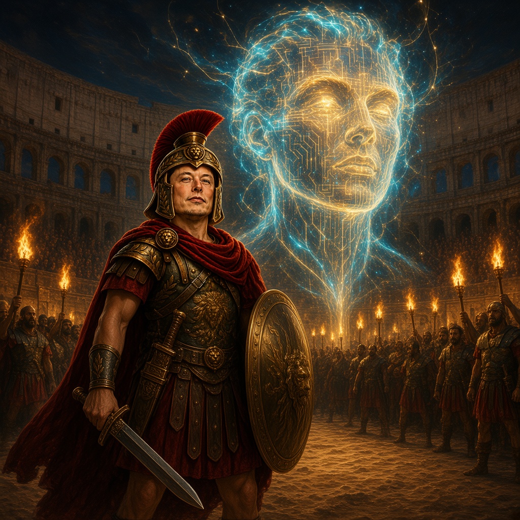 Grok oracle hovering over the Colosseum