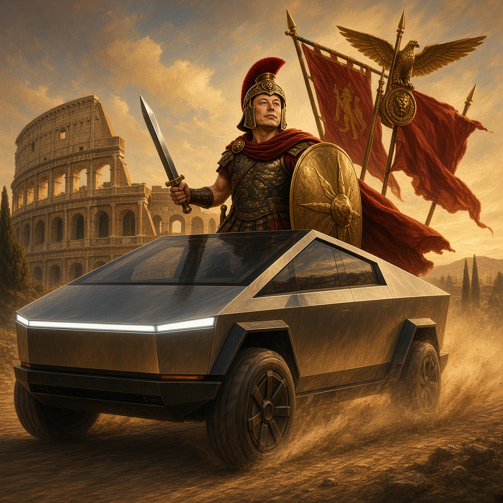 Elonius riding a steel chariot